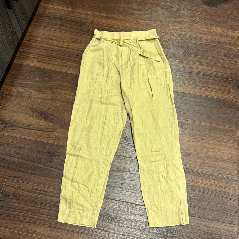 Mango Basics Linen High Waist Pants with Belt and Pockets
